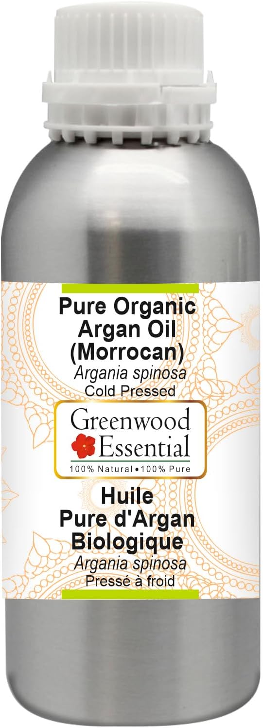 Greenwood Essential Pure Organic Argan (Moroccan) Oil (Argania spinosa) Cold Pressed 630ml (21 oz)