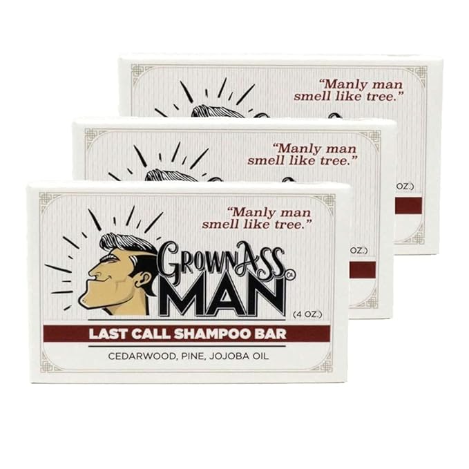 Grown Ass Man Co. - Solid Shampoo Bar Rich Lather 3 in 1: Hair, Beard & Body Wash - Plastic Free & Eco-Friendly, Natural & Organic Clean for All Hair Types, 4oz Bar (Last Call, 3-Pack)