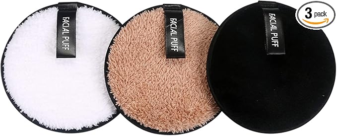 Vtrem 3 Colors Reusable Makeup Remover Pads Washable Double-Side Face Eye Lip Remover Pads Multi-Function Microfiber Soft Facial Cleaning Puffs Towels for All Skin, Black/White/Coffee