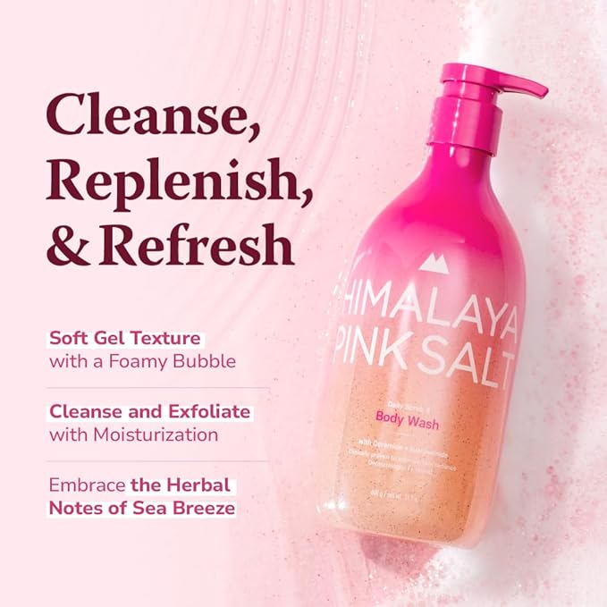HIMALAYA PINKSALT Daily Scrub & Body Wash - Exfoliating Body Scrub, Dead Sea Salt & Himalayan Pink Salt, Natural Moisturizing Bodywash, Retinol & Hyaluronic Acid Shower Gel, Korean Skincare 21.1oz