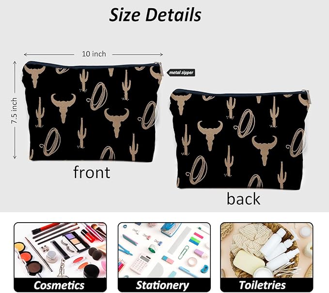IWXYI Western Makeup Bags - Cow Print Zipper Pouch Travel Toiletry Gifts for Women