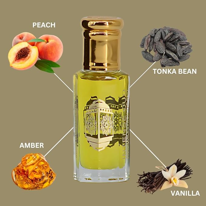 INTENSE OUD Platinum Sand Long Lasting Arabian Perfume Oils for Women 12ML (0.40 OZ) Fragrance Oil with Sweet Peach, Warm Amber & Creamy Vanilla - Concentrated Perfume Oil in Black Gift Box