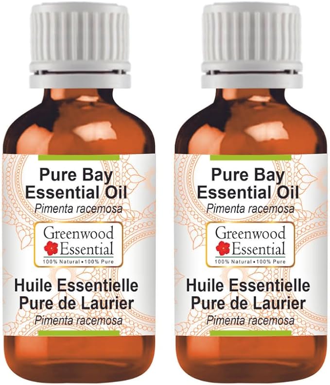 Greenwood Essential Pure Bay Essential Oil (Pimenta racemosa) Steam Distilled (Pack of Two) 100ml X 2 (6.76 oz)