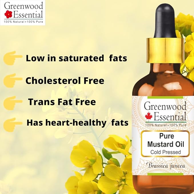 Greenwood Essential Mustard Oil (Brassica juncea) with Glass Dropper | Cold Pressed | Natural | Undiluted | For Diluting Essential Oils | For Skin & Massage | Men & Women | 15ml (0.50 oz)