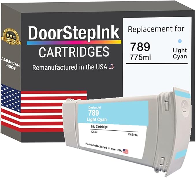 DoorStepInk Remanufactured in The USA Ink Cartridge Replacements for HP 789 CH619A Light Cyan for Printers DesignJet L25500 42in Wide Format DesignJet L25500 60in Wide Format