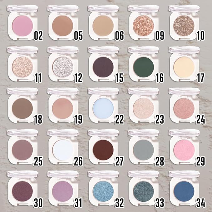 Slive Glitter Single Eyeshadow, Lightweight Blendable Mini Eye Shadow for Older Women, Monochrome Eyeshadow Palette Makeup Pigmented Waterproof, Vegan & Cruelty-Free, 12