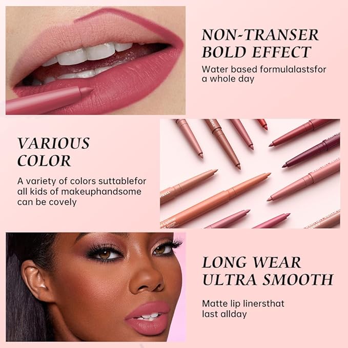 12 Colors Matte Lip Liner Pencil – Long Lasting Waterproof Lip Liner, Smudge Proof Transfer Proof Lip Pencil, High Pigment Lip Makeup for Defining & Filling Lips (12#, 1PCS)