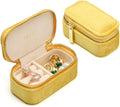 Small Travel Jewelry Case, Mini Tiny Plush Velvet Jewelry Box for Women and Girls, Pocket Size Jewelry holder organizer for Rings Earrings and Small Items(Yellow)