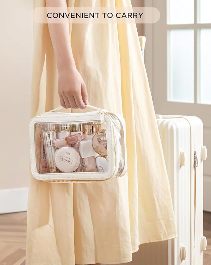 HBlife Clear Makeup Bag Organizer Set, Portable Travel Toiletry Cosmetic Case for Women, Large Make Up Bag Makeup Train Case Transparent Storage Pouch with Handle(White)