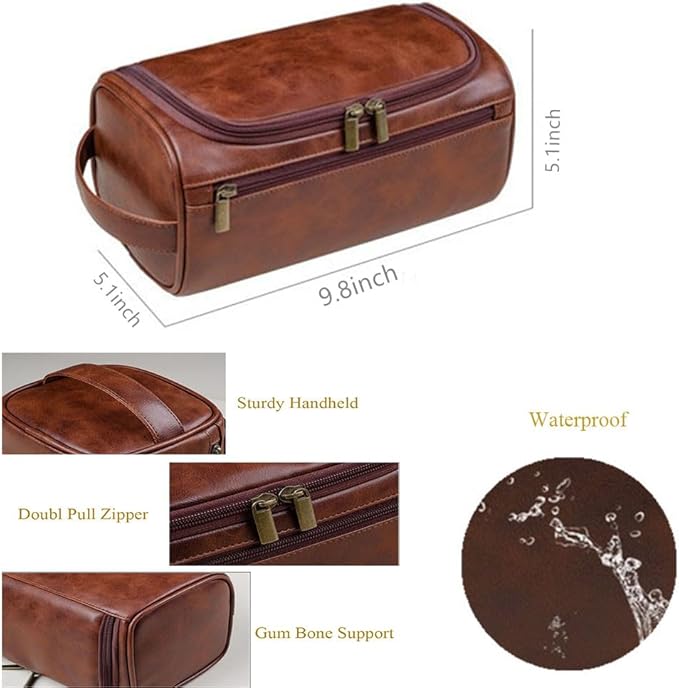 Personalized Embroidery PU Leather Travel Toiletry Bag for Men,Stylish Travel Organizer for Travel, Wedding Gift,Customized Monogram Travel Shaving Dopp Kit for Groomsmen (Brown)