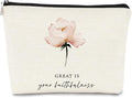 Christian Bible Scripture Great is Your Faithfulness Makeup Bag Cosmetic Pouch Zipper Travel Toiletry Bag,Watercolor Pink Flower Makeup Bag,Christian Gifts for Women Faith