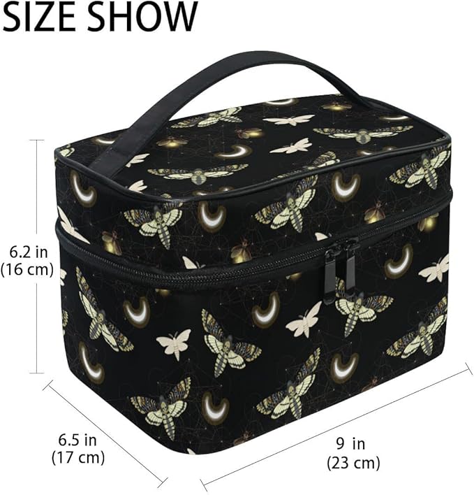 Goth Makeup Bag Black, Gothic Moth Butterfly Makeup Organizer Bags Toiletry Bag Box Travel Cosmetic Bag Make Up Train Case for Women Teen Girl Ladies