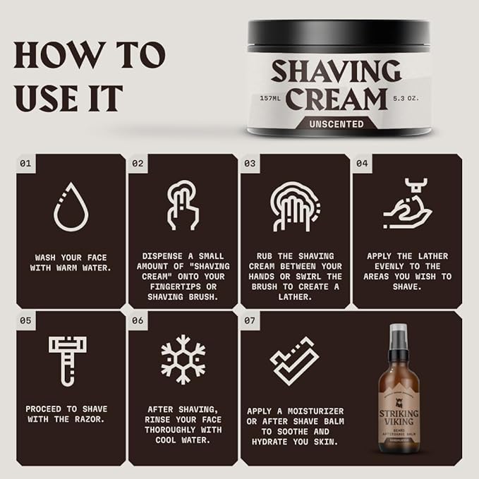 Striking Viking Men's Shaving Cream - 5.3 oz, Unscented - Sensitive Skin & Travel Shave Cream