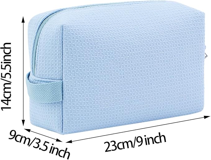 DYSHAYEN Waffle Makeup Pouch Bag, Small Travel Cosmetic Bag, Gifts for Women Bridesmaid,Wedding,Christmas (Blue)