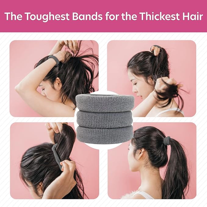 Burlybands Large Hair Ties for Thick, Heavy or Curly Hair - Non-Slip, Non-Damage, Seamless Women's Ponytail Scrunchies - Dk Gray, 8 Pcs