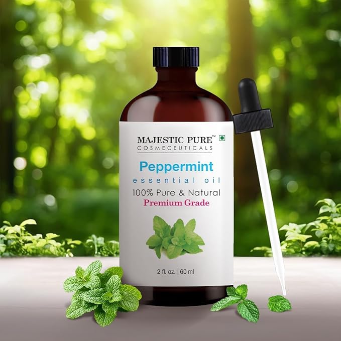 Majestic Pure Peppermint Essential Oil with Glass Dropper - 2 Fl Oz - 100% Pure and Natural Peppermint Oil - Premium Grade Essential Oils for Diffuser, Aromatherapy, Soap and Candle Making