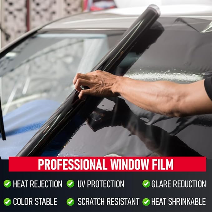 United Window Tint 36" in 100'Ft Nano Carbon Film 2Ply Charcoal 3% VLT - Clear PET Privacy Window Tint for Car, Home, Blocks UV/IR Rays, Reduce Heat & Glare- Adhesive Film-Lifetime Color Stability