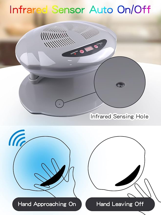 Kalolary Nail Lamp, 400W Air Nail Dryer Nail Fan Hair Dryer for Hands and Feet Nail Polish Automatic Sensor Warm Cool Breeze Use at Home and Salon (Grey)