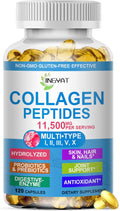 Collagen Peptides Softgels, Multi Collagen Peptide w/ Glucosamine Chondroitin MSM Biotin, Hydrolyzed Collagen Peptides Complex for Women Supports Skin Hair Nail Joints Bones Gut Health, Non-GMO