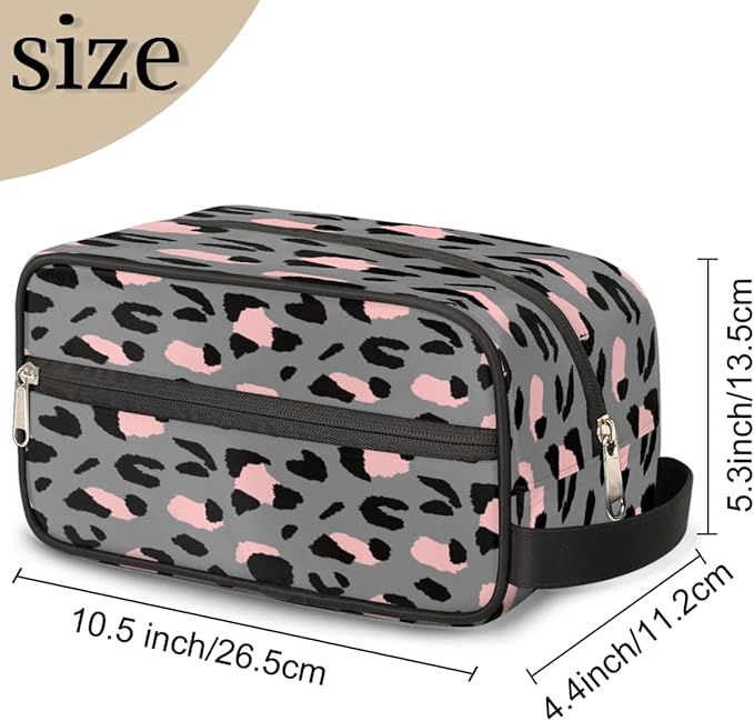 Grey Leopard Cheetah Print Travel Toiletry Bag for Women Men Lightweight Cosmetic Makeup Bag Organizer Waterproof Shaving Bag Dopp Kit with Large Capacity for Toiletries and Shaving Accessories