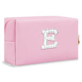 ChaoGreat Bride Gifts – Personalized Initial Makeup Bag with Pearl Rhinestone Patch, Preppy Pink Monogram Cosmetic/Toiletry Pouch, bridesmaid Gifts, Bridal Shower Gifts, Wedding Gifts, Bridal Gifts,E