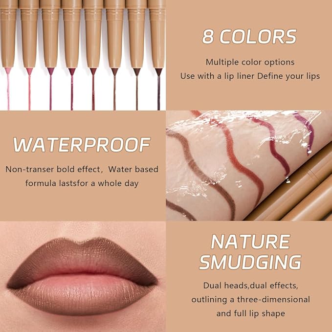 Saddle Brown Matte Lip Liner Pencil, Plump Lip Liners Long-Lasting Creamy Formula, With Silicone Smudger for Define Contours & Sculpting Lip, Waterproof Non-Staining Crayon Lip Liner 07#