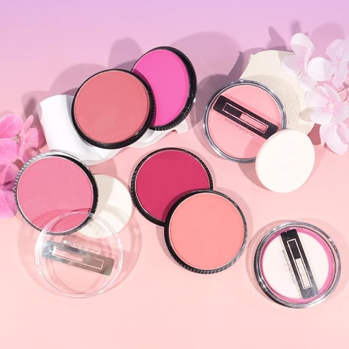 Natural Single Matte for Face Cheeks Blush with Makeup Powder Puff, Warm Orange Red Monochrome Blush Cream Powder Makeup Palette Blushes Long-lasting Blendable Foundation for Women Every Day 04