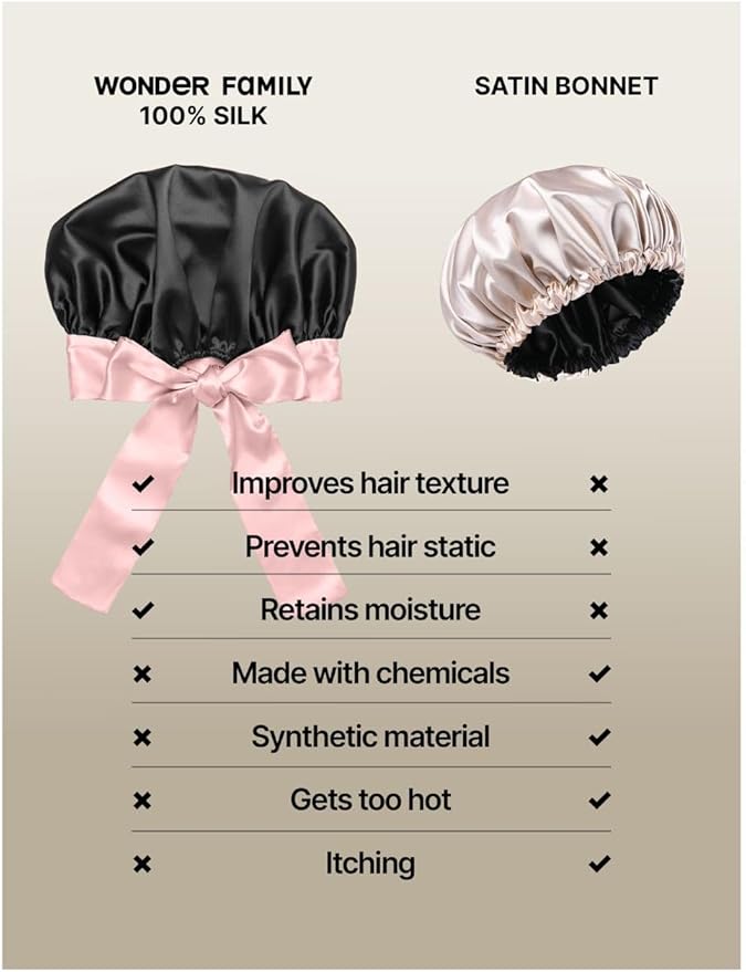 100% Mulberry Silk Bonnet for Sleeping Women with Curly Hair – Alternative to Double Layer Satin Bonnet with Tie Band