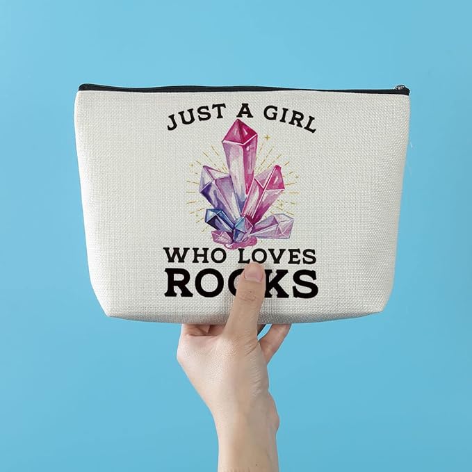 Azteoiz Geology Makeup Bag, Rock Lover Gifts for Women Christmas birthday Gifts, Geologist & Geology Teacher Gifts，Just A Girl Who Loves Rocks Cosmetic Bag Zipper Pouch Toiletry Bag