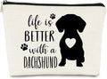 Life is Better with A Dachshund Makeup Bag,Funny Dachshund Heart Cosmetic Bag Best Gift Idea for Dog Lovers Teen Girls Women,Dachshund Mom Gifts for Birthday Christmas Valentine's Day