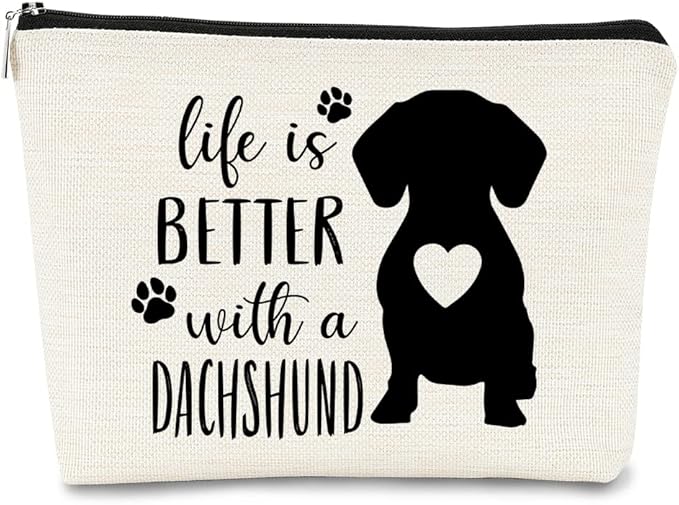 Life is Better with A Dachshund Makeup Bag,Funny Dachshund Heart Cosmetic Bag Best Gift Idea for Dog Lovers Teen Girls Women,Dachshund Mom Gifts for Birthday Christmas Valentine's Day