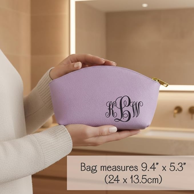 Personalized Makeup Bag • Genuine Leather Custom Cosmetic Bag • Mini Bag for Purse • Leather Make Up Pouch • Custom Toiletry Bag • Customized Bag with Name or Initials • Makeup Accessories for Women