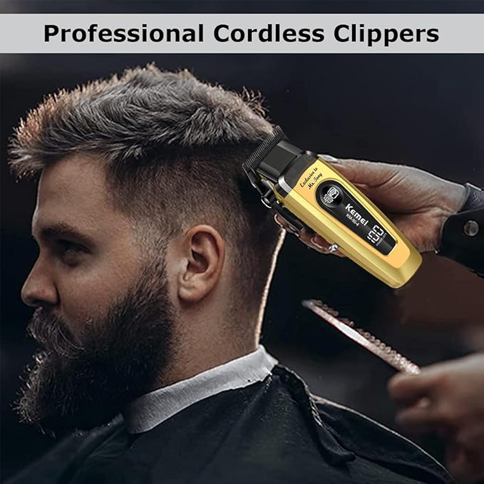 KEMEI 90-4 Professional Hair Clippers for Men, 11500 RPM Barber Clippers with LED Display, Cordless Hair Trimmer with DLC Blade & Charging Base, 2000 mAh Hair Clipper for Barbers Haircut Kit