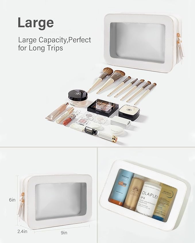 LETGO Clear Makeup Bag Set for Women Portable Travel Toiletry Bag Cosmetic Bags TSA Approved Travel Cosmetic Bag for Car Accessories for Women(White, Standard + Mini)