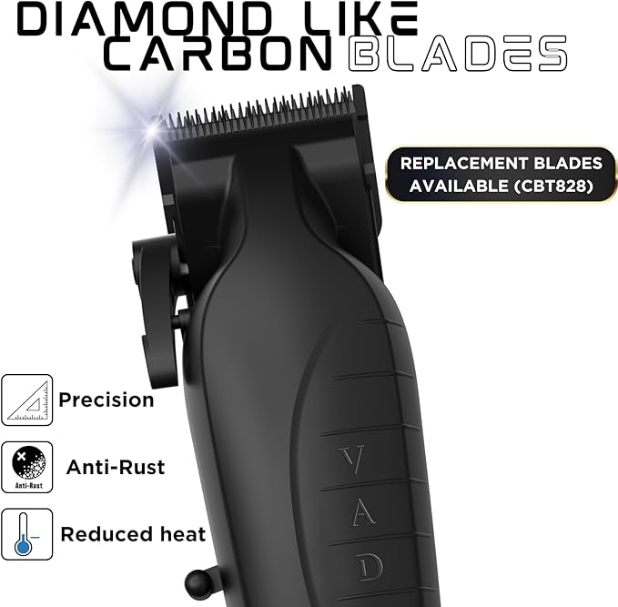 Supreme Trimmer Vader Clipper with DLC Taper Blade STC5098 | 210 Min Run Time 7500 RPM Hair Trimmer | Professional Brushless Motor Barber Clipper | Black
