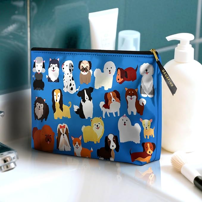 Cute Makeup Bag for Purse Waterproof Cosmetic Bags for Women Funny Smooth Zipper Travel Toiletry Pouch 10X8 Inches-Cute Animal Dogs Makeup pouch