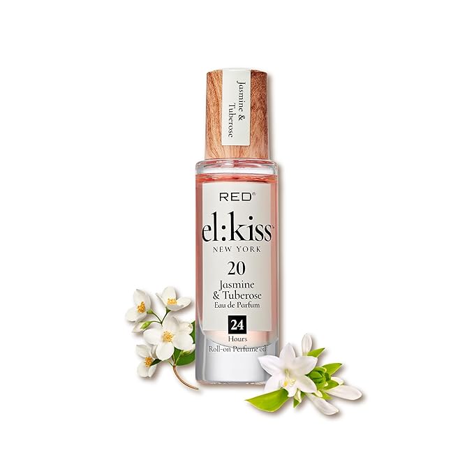 EL:KISS Roll On Perfume, Jasmine & Tuberose Inspired by Guc. Bloom, Eau de Parfum 12mL (.40 Fl Oz), Hydrating & Long-Lasting, Alcohol-Free & Mineral Oil-Free, Infused With Jojoba, Argan & Coconut Oil