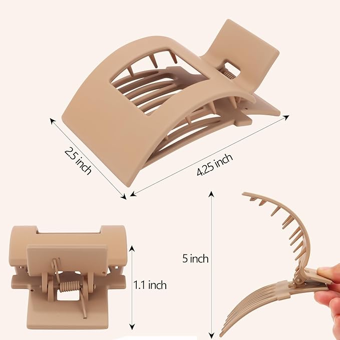 Velscrun Flat Hair Clips for Women Girls, Matte Lay Flat Claw Clips, Strong Hold Large Hair Clip for Thick or Thin Hair, French Duck Billed Hair Jaw Claw Clip, Non Slip Grip for Daily Styling Brown