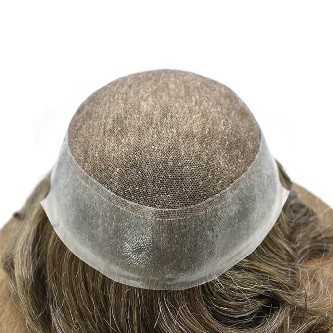 FACE MIRACLE French Lace Mens Toupee Human Hair System Thin Skin Toupee for Men Lace Center Hair Replacement System 8"X10" #540 5# MEDIUM LIGHT BROWN WITH 40% SYNTHETIC GREY