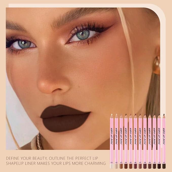 12Pcs Matte Lipstick Crayon Lip Liner pencil Set, Creamy & Hydrating Matte Lip Pencil, Smudge-Proof, Long-Wear Waterproof Lipstick Liner to Create Perfect Lip Makeup (12pcs) Set #01
