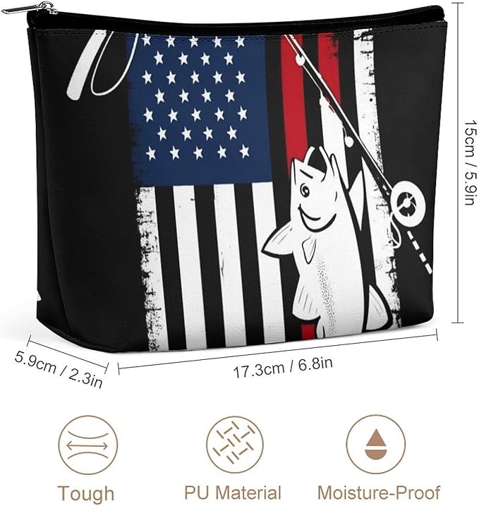 Fashion Zipper Cosmetic Case, Portable Makeup Case, Personality Toiletry Bag, Travel Cosmetic Toiletry Bag Bass Fish Fishing Lure American Flag