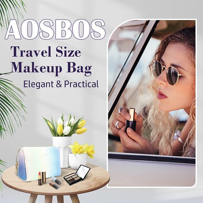 Aosbos Travel Size Cosmetic Bag Cute Makeup Bag Makeup Pouch for Women Travel Essentials Cosmetic Pouch Organizer Purse, Gradient White Blue
