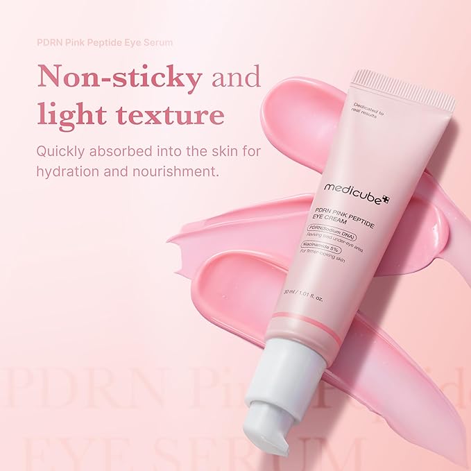 medicube Salmon DNA PDRN Pink Peptide Eye Serum with Niacinamide and 99% Purity Retinol for Fine Lines, Uneven Skin Tone, Korean Skin Care 1.01fl.oz
