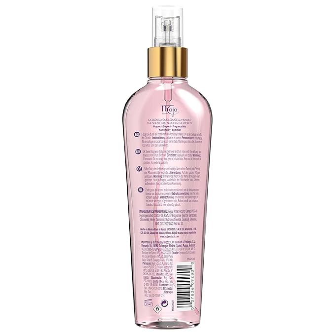 Maja Plum Blossom Perfumed Body Mist with Floral and Fruity notes to refresh yourself any time, Transparent Purple, 8.1 Fl Oz, Spray Bottle