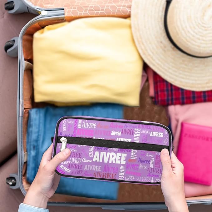 Personalized Name Toiletry Bag, Large Travel Cosmetic Bag Portable Makeup Organizer Bag for Women Bathroom Shower Essentials, Orchid Purple Color, Colorful Names Ranked