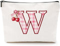 Initial Makeup Bag Monogram Cosmetic Bag Monogrammed Gifts for Women Girls Friends Coworker Teacher Personalized Travel Toiletry Bag Christmas Bridal Shower Wedding Bridesmaid Gifts, Cherry W