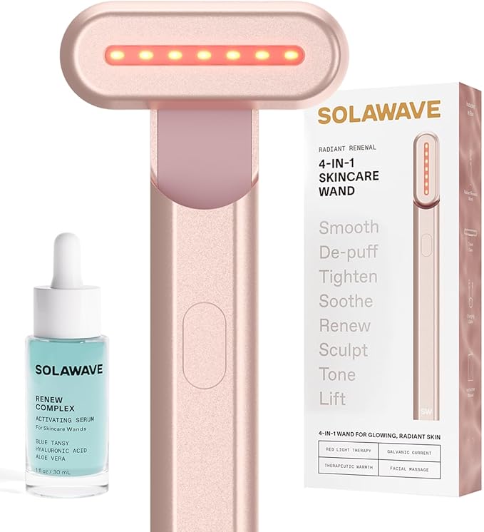 Solawave 4-in-1 Radiant Renewal Red Light Therapy Wand & Renew Complex Activation Serum | Beauty Device for Face & Neck | Serum Boosts Anti-Aging Effects, Reduces Wrinkles, Dark Circles & Puffiness