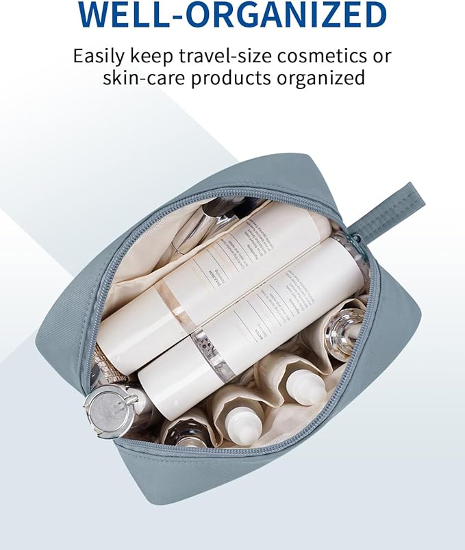 Narwey Cute Makeup Bag Small Toiletry Bag Travel Cosmetic Bag Organizer Make Up Bags with Organized Pockets for Women (Greyish Blue, Large)