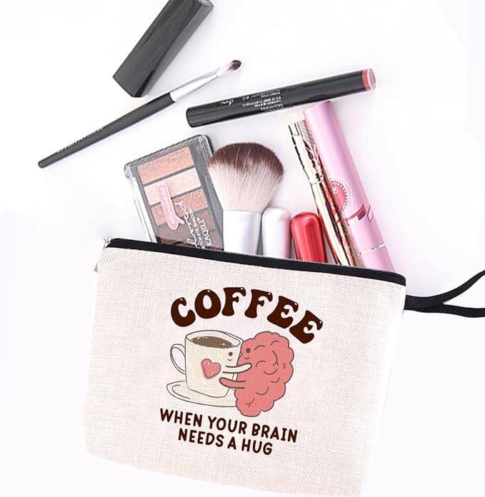 Funny Coffee Gifts: Makeup Bag Affirmations Coffee Accessories Mental Health Cosmetic Bag for Women Girlfriend Zipper Pouch Bag Travel Toiletry Bag for Birthday Christmas