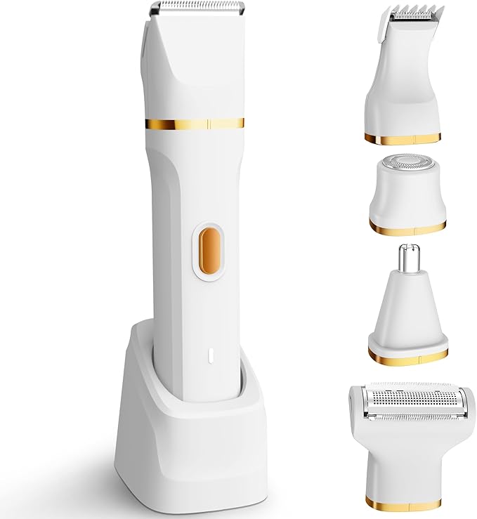 KINGTEE 5-in-1 Electric Bikini Trimmer for Women – IPX7 Waterproof Shaver, Cordless Body & Facial Razors for Women, Ceramic Blades, USB-C Rechargeable, Painless Hair Removal Kit (White)